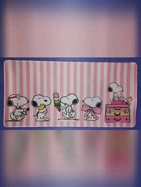 New! Peanuts Pink and White Stripe Panel Desk Mat Mouse Pad 12"X24"